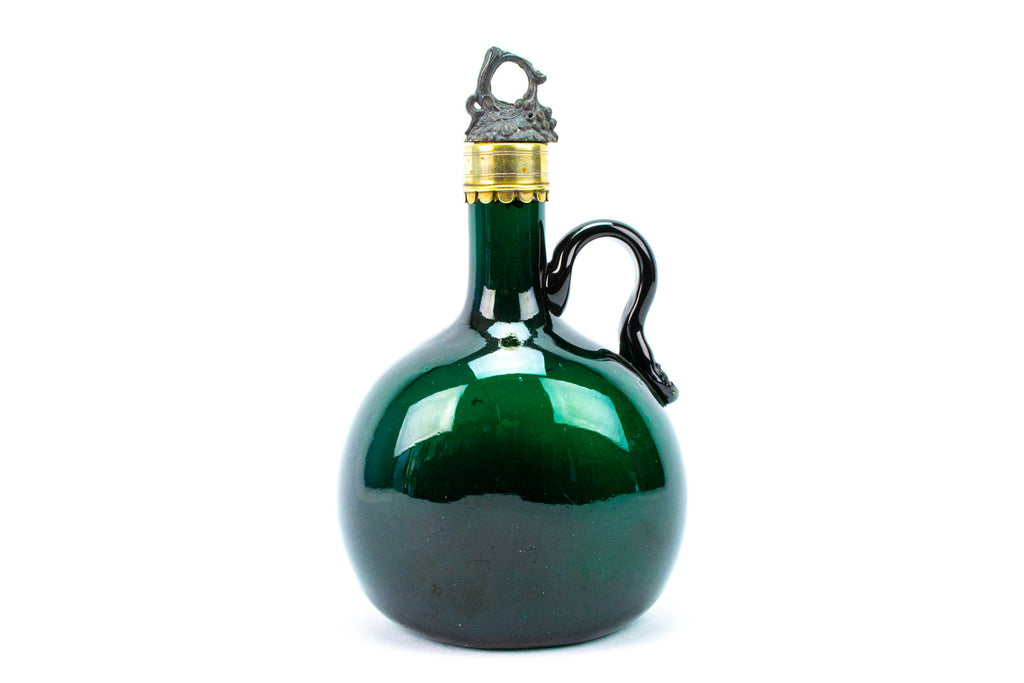 Green Glass Flask Decanter, English Early 1800s