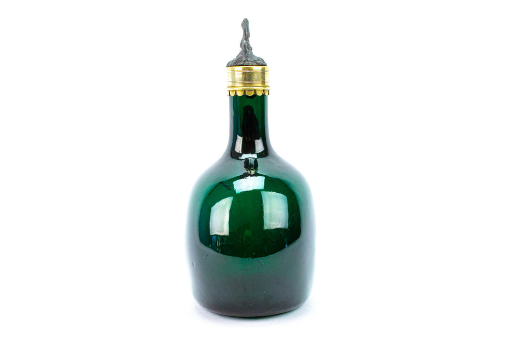 Green Glass Flask Decanter, English Early 1800s