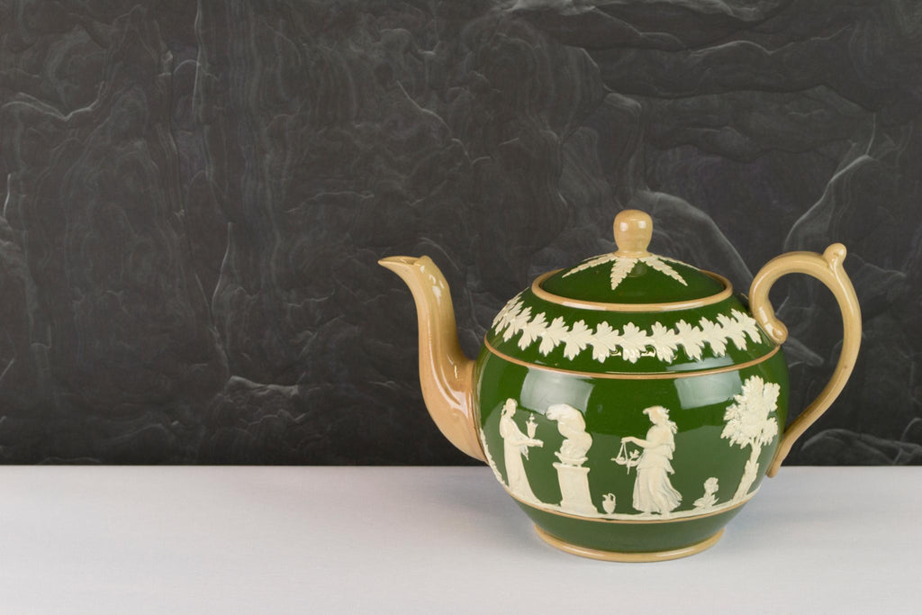 Green Copeland teapot on stand, English 1890s
