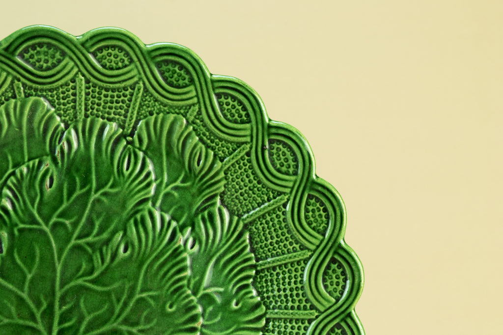 Green majolica serving dish, circa 1900 by Lavish Shoestring