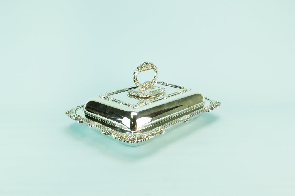 Silver plated serving dish & lid, 1930s