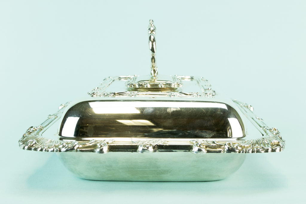 Silver plated serving dish & lid, 1930s by Lavish Shoestring