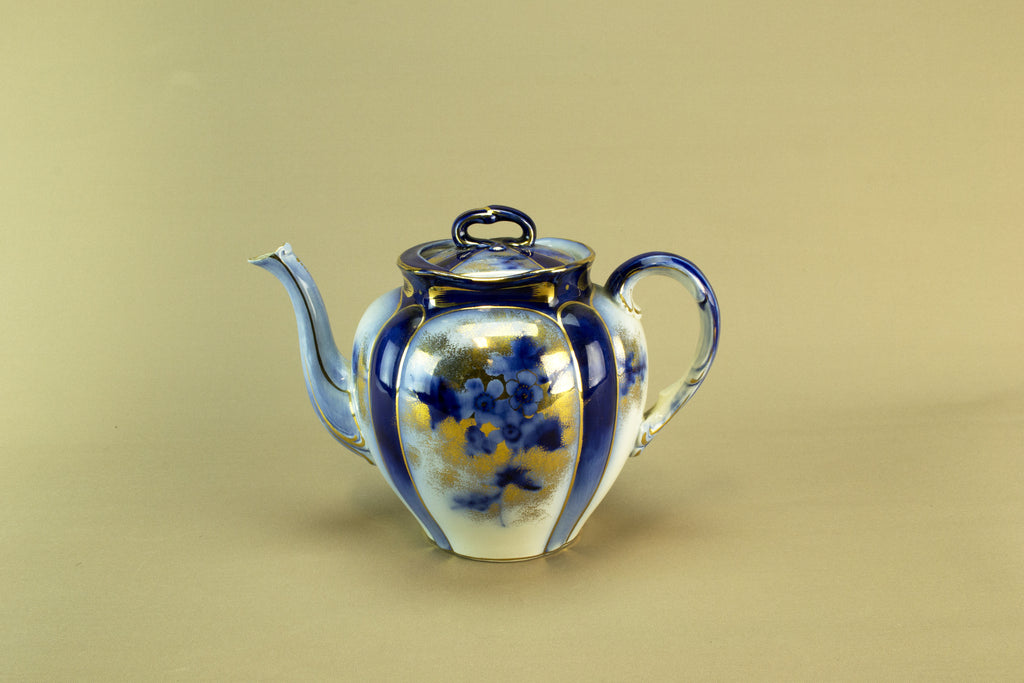 Flow blue teapot, circa 1890