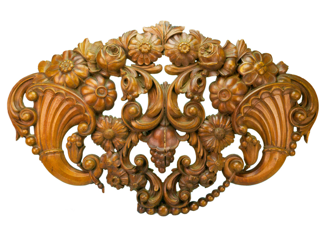 Large Carved Wood Cornucopia Panel